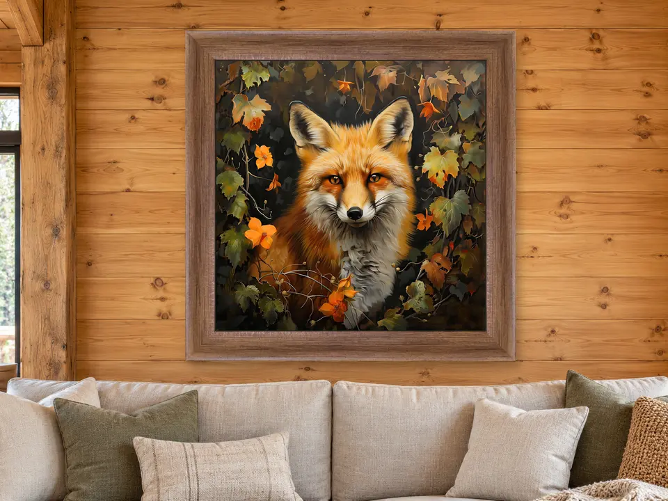 Tender Stillness Red Fox Framed Wall Art framed on a wall