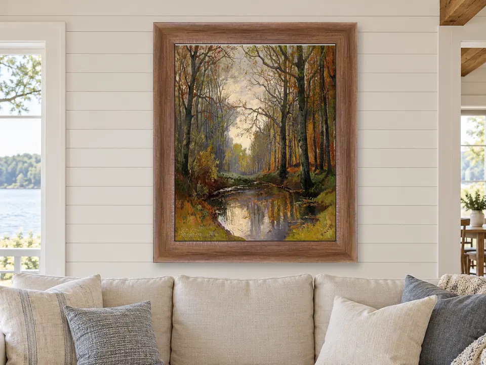 Distant Poise Pond Landscape Framed Wall Art framed on a wall