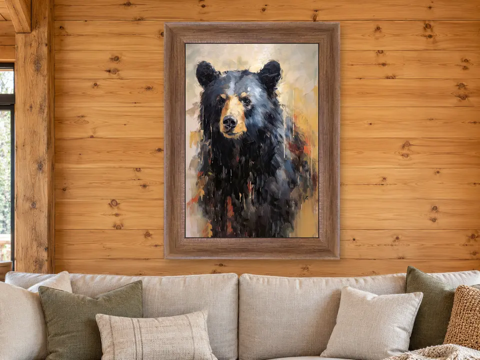 Distant Impression Black Bear Framed Wall Art framed on a wall