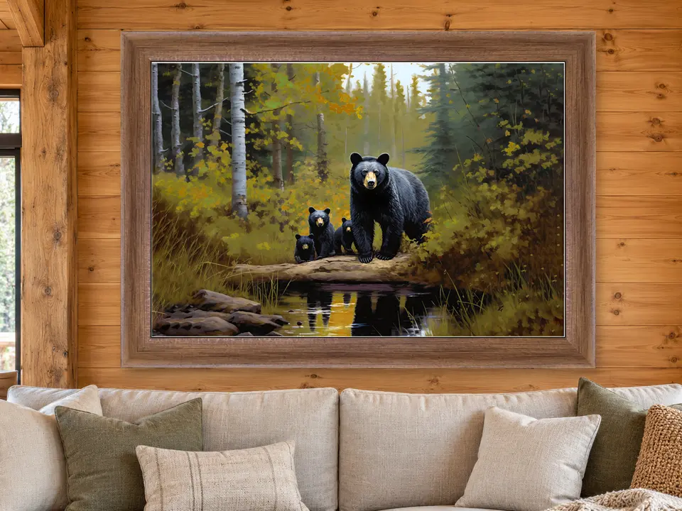 Calm Keepsake Black Bear Framed Wall Art framed on a wall