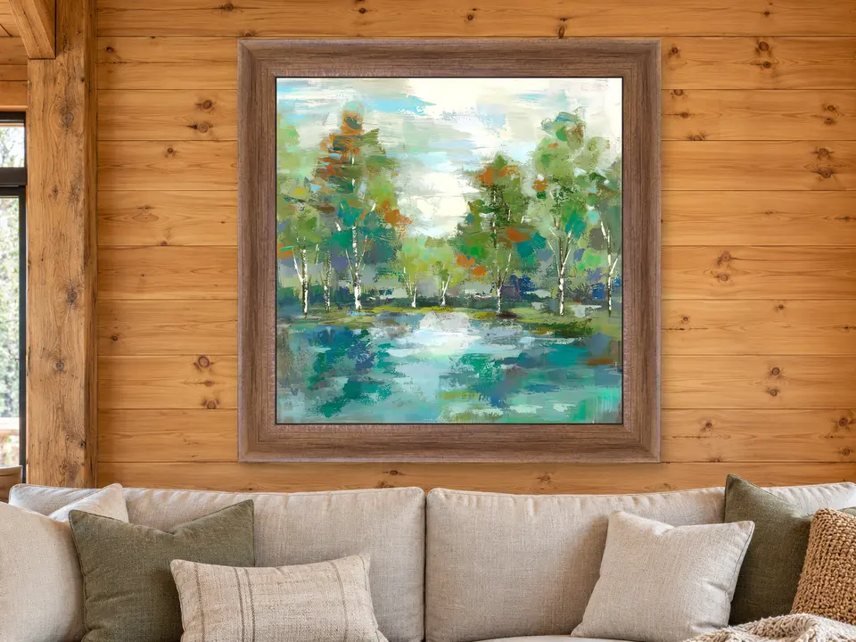 Peaceful Musing Landscape Framed Wall Art framed on a wall
