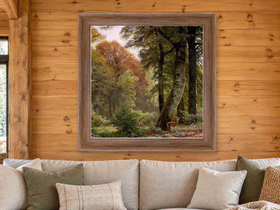 Wandering Perspective Deer Framed Wall Art framed on a wall