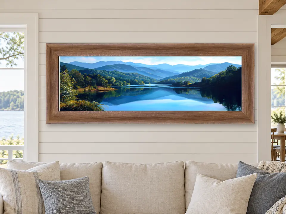 Calm Essence Lake Landscape Framed Wall Art framed on a wall
