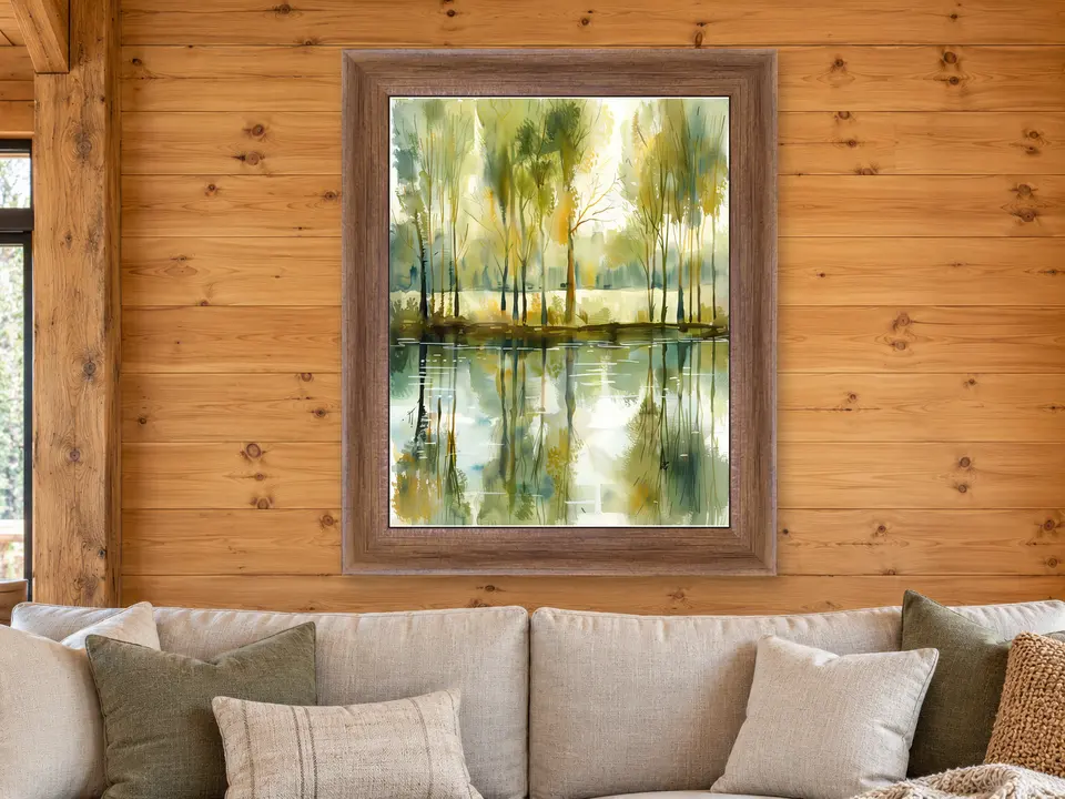 Peaceful Breeze Tree Landscape Framed Wall Art framed on a wall