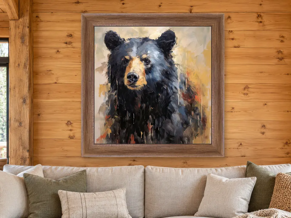 Silent Breeze Black Bear Framed Wall Art framed on a wall
