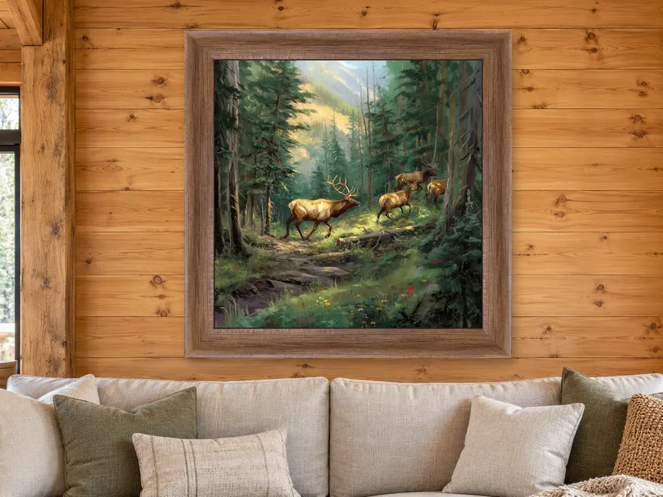 Peaceful Muse Elk Framed Wall Art framed on a wall