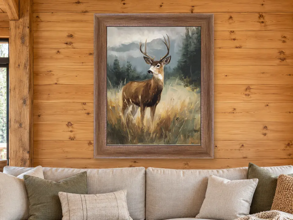 Wandering Elegance Deer Framed Wall Art framed on a wall