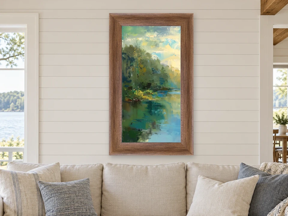 Silent Grace Lake Landscape Framed Wall Art framed on a wall