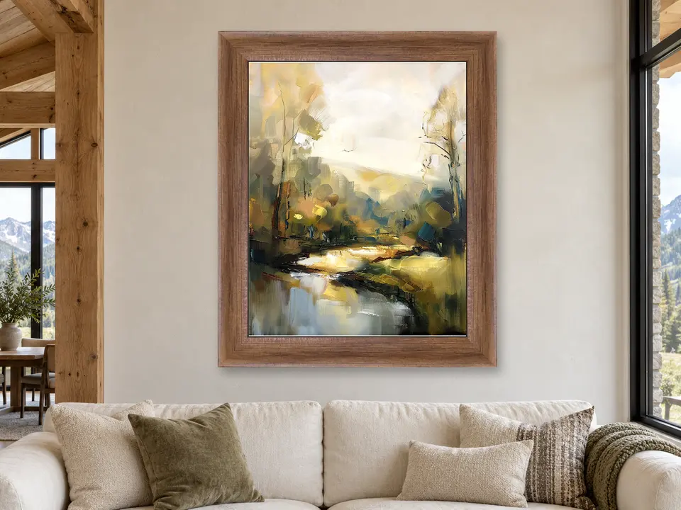 Distant Gathering Landscape Framed Wall Art framed on a wall