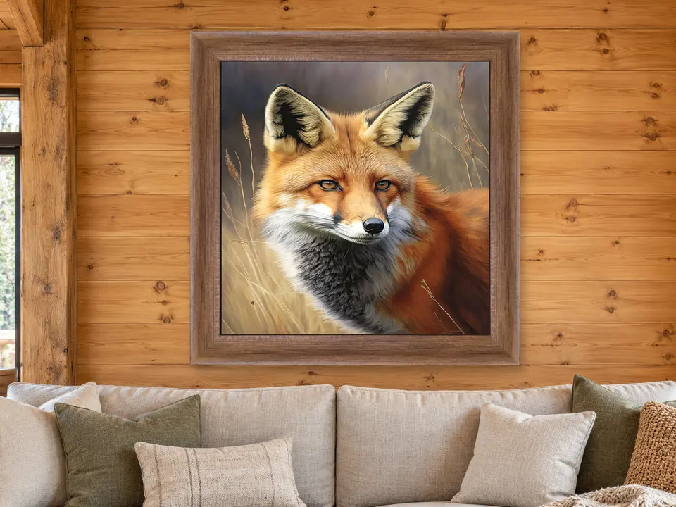 Tender Repose Red Fox Framed Wall Art framed on a wall