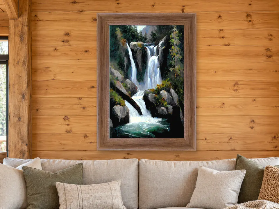 Silent Wander Waterfall Framed Wall Art framed on a wall