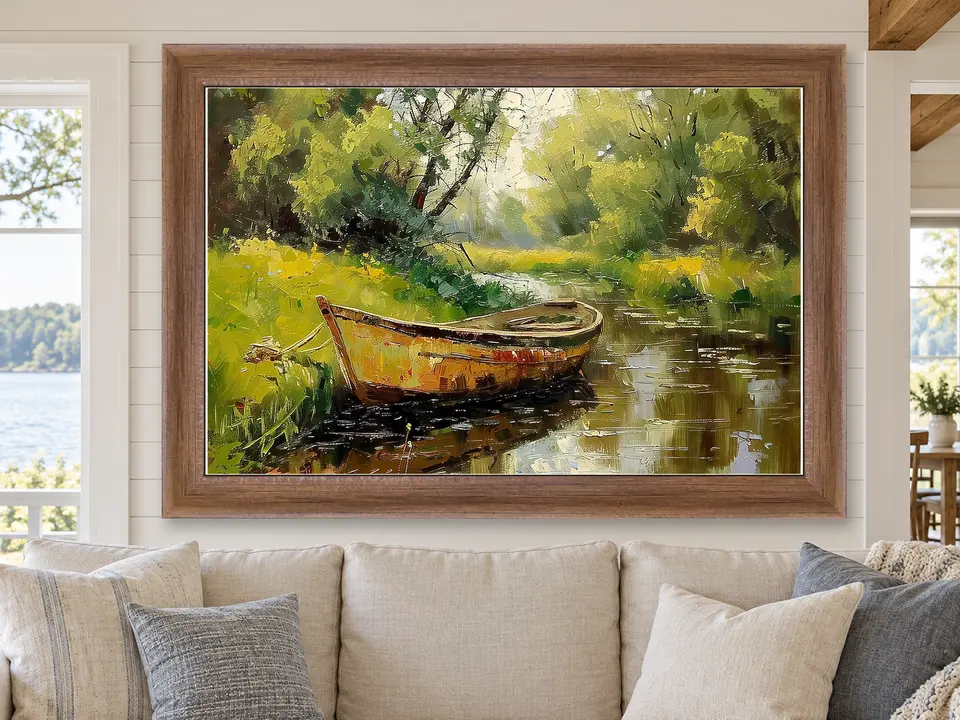 Wandering Spirit Boat Landscape Framed Wall Art framed on a wall