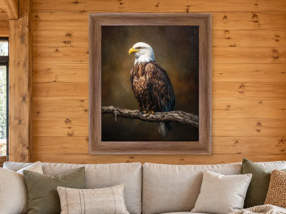 Silent Impression Bald Eagle Framed Wall Art framed on a wall