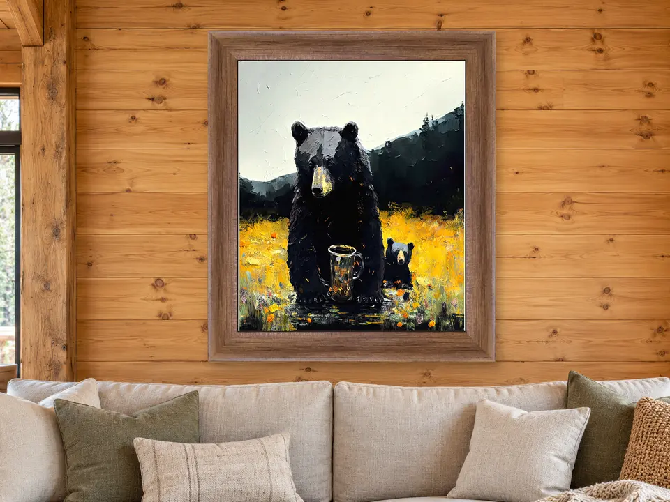 Silent Tranquility Black Bear Framed Wall Art framed on a wall