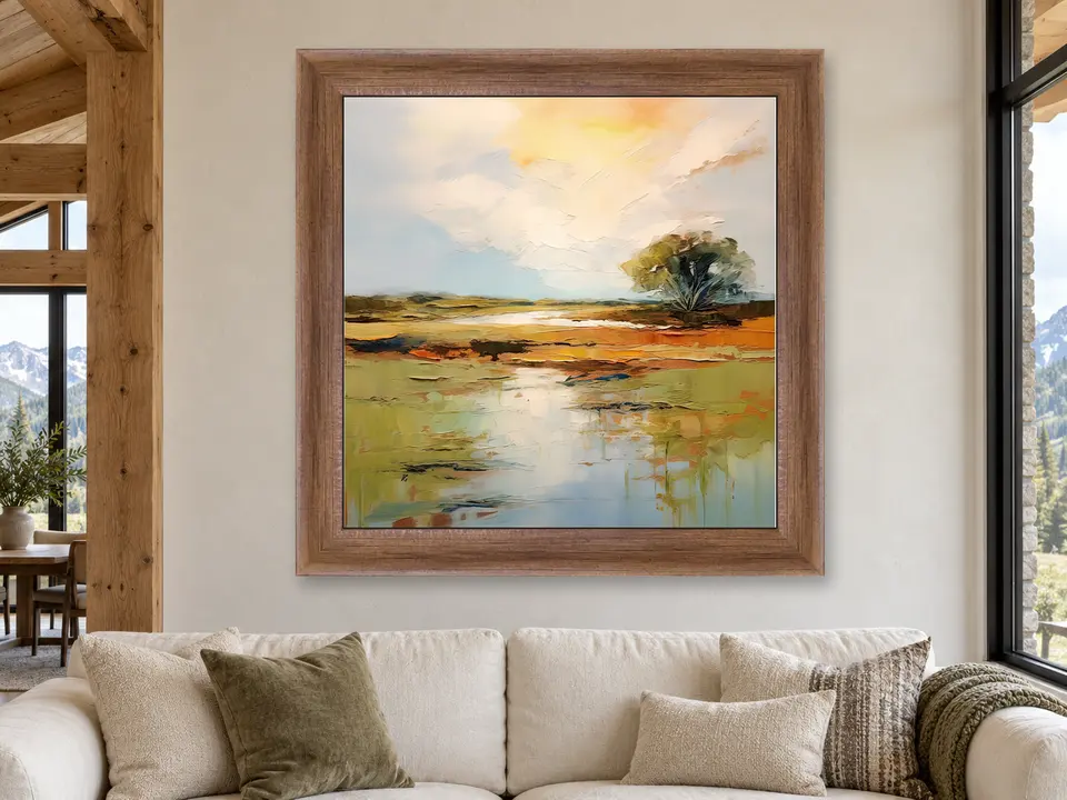 Hidden Passage Abstract Landscape Framed Wall Art framed on a wall