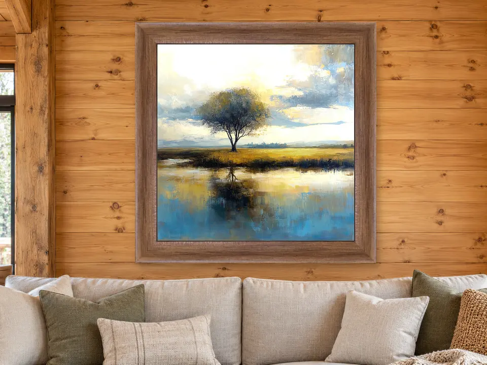 Gentle Spirit Tree Landscape Framed Wall Art framed on a wall