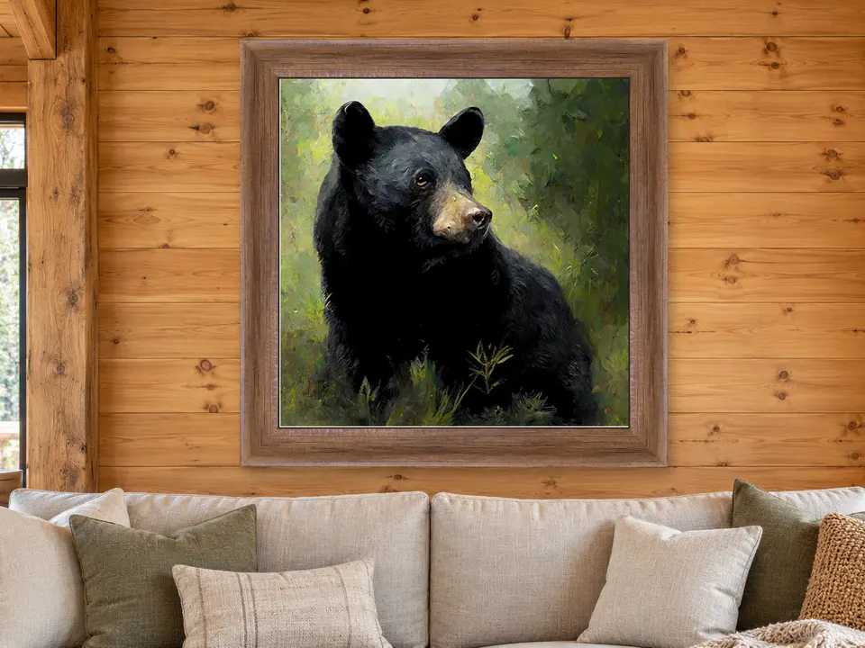 Hidden Repose Black Bear Framed Wall Art framed on a wall