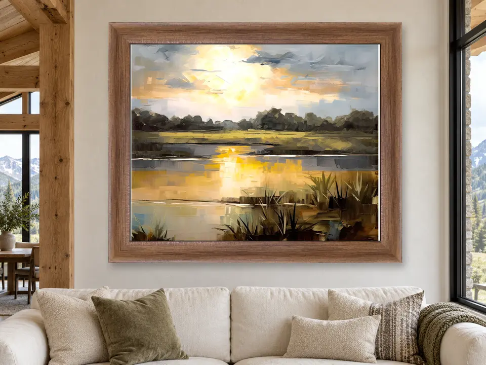 Gentle Daydream Abstract Landscape Framed Wall Art framed on a wall
