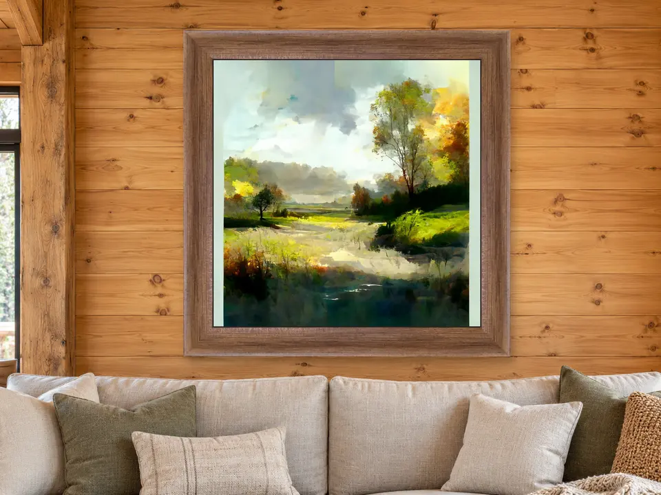 Calm Memory Tree Landscape Framed Wall Art framed on a wall