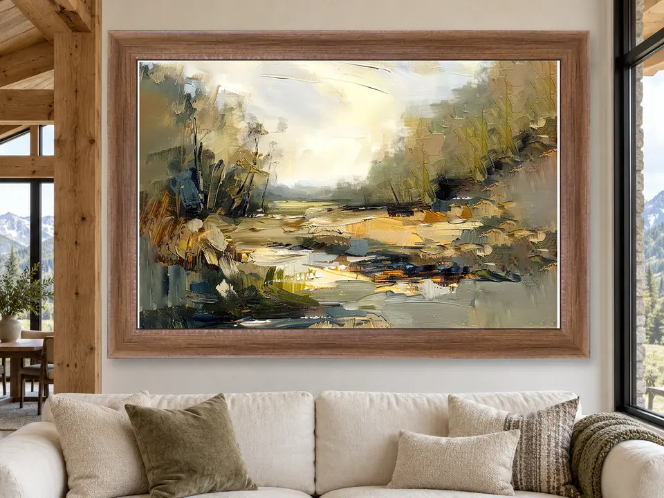 Gentle Poise Landscape Framed Wall Art framed on a wall