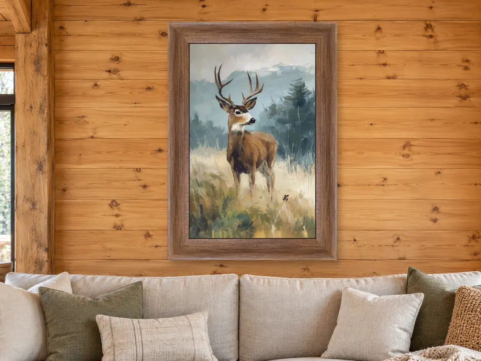 Wistful Keepsake Deer Framed Wall Art framed on a wall