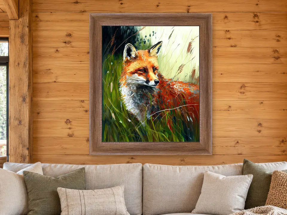 Wistful Wonder Red Fox Framed Wall Art framed on a wall