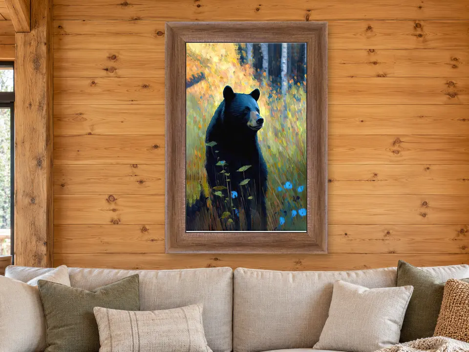 Wandering Awakening Black Bear Framed Wall Art framed on a wall