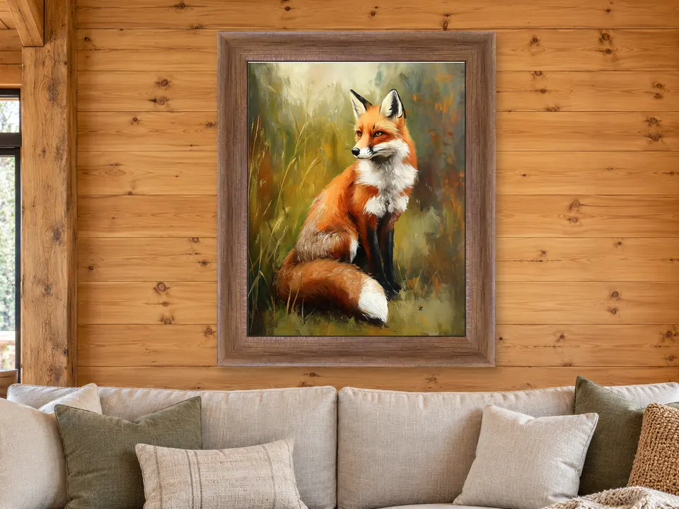 Silent Muse Red Fox Framed Wall Art framed on a wall