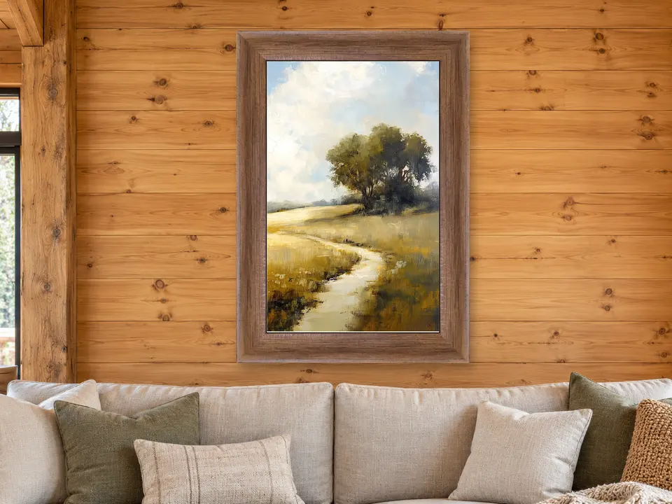 Wandering Cadence Country Road Framed Wall Art framed on a wall