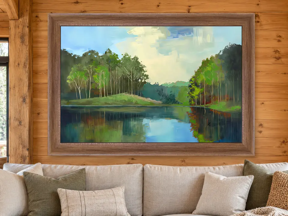 Gentle Impression Mountain Landscape Framed Wall Art framed on a wall