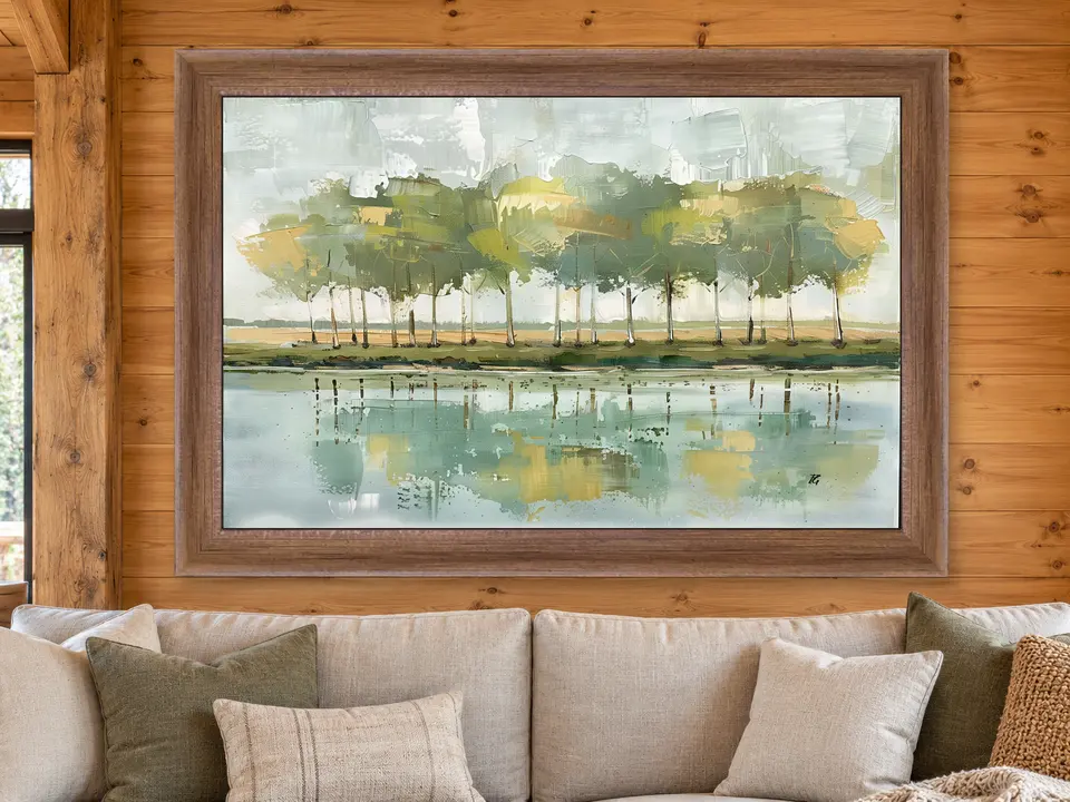 Enduring Whisper Tree Landscape Framed Wall Art framed on a wall