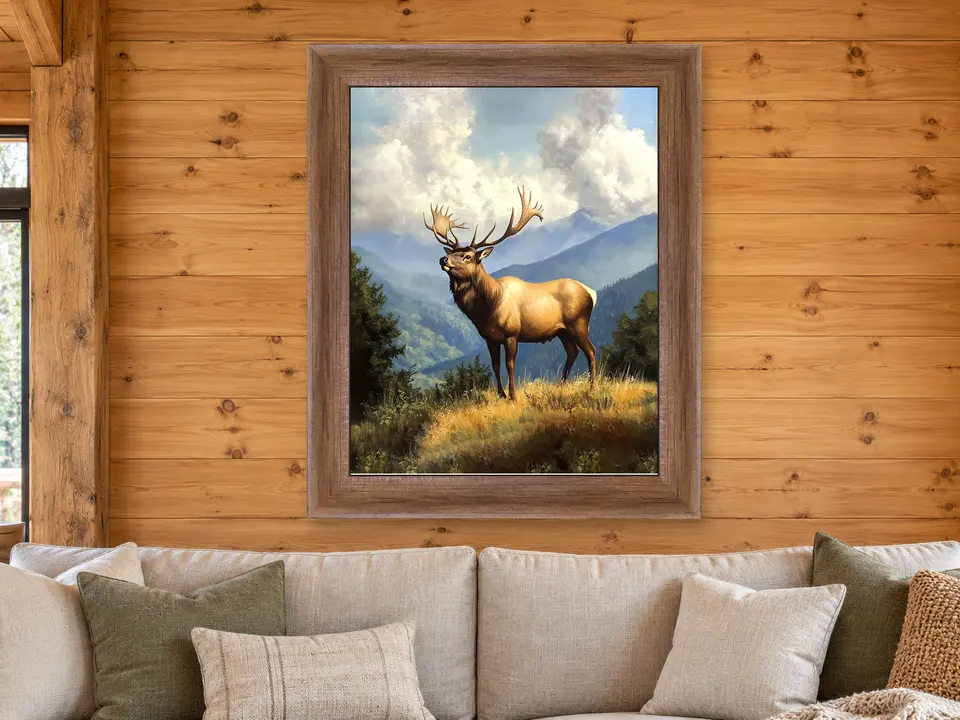 Soft Echo Elk Framed Wall Art framed on a wall