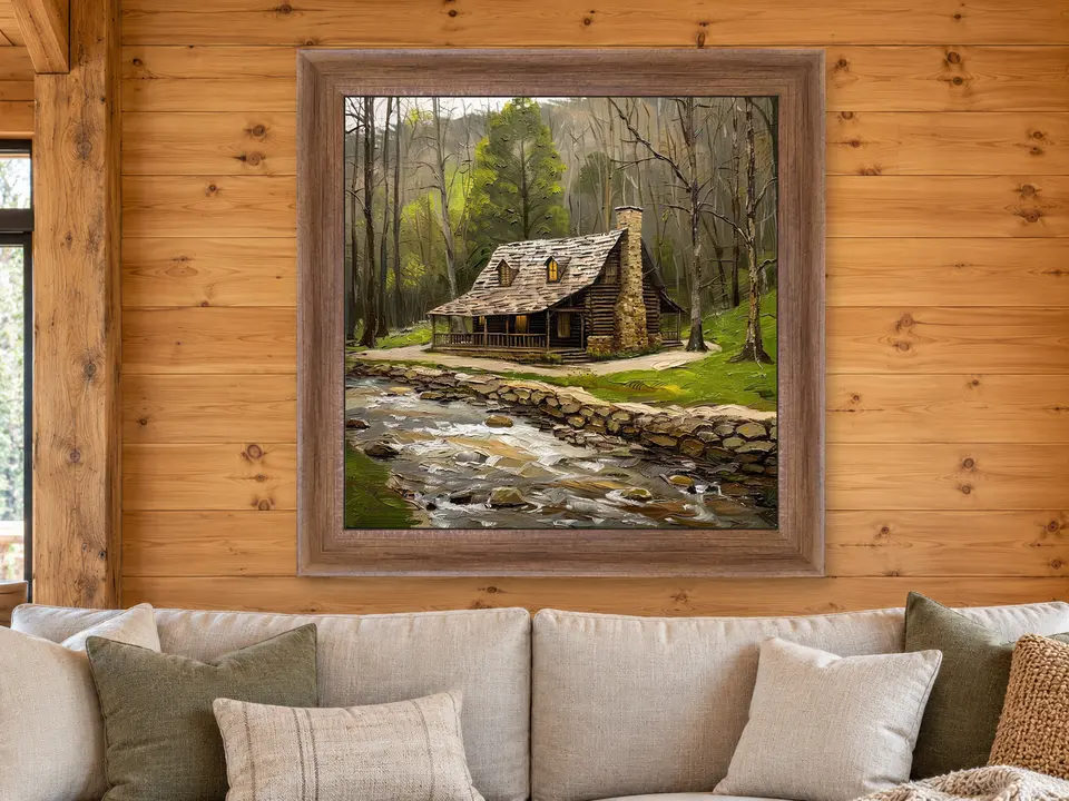Hidden Resonance Mountain Landscape Framed Wall Art framed on a wall