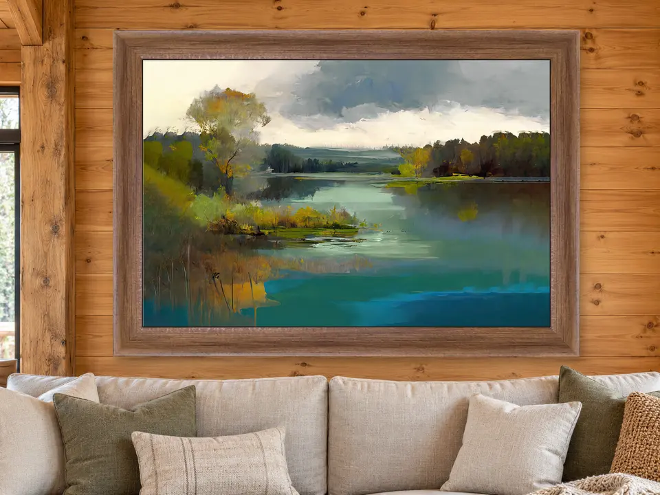 Tender Serenity Landscape Framed Wall Art framed on a wall