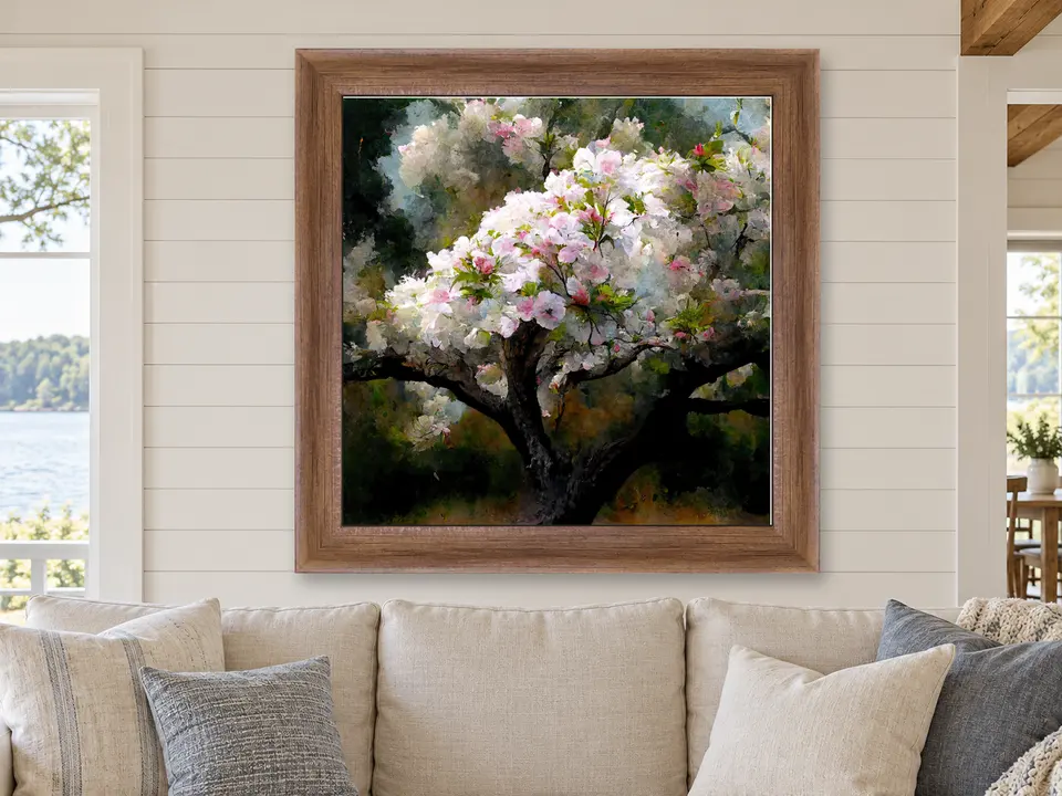 Wistful Poise Floral Landscape Framed Wall Art framed on a wall