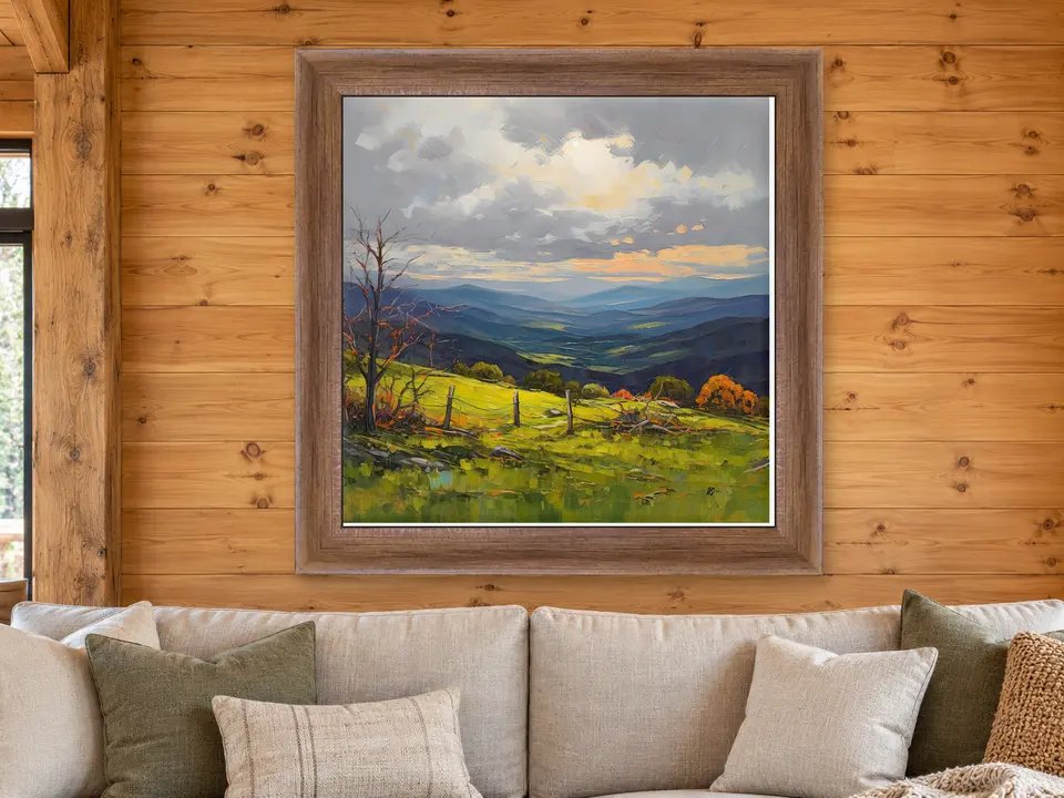 Gentle Whisper Mountain Landscape Framed Wall Art framed on a wall