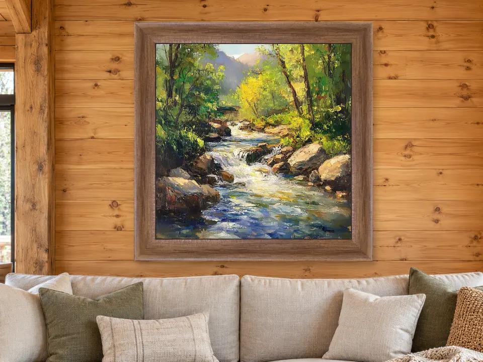 Silent Gathering Forest Creek Framed Wall Art framed on a wall