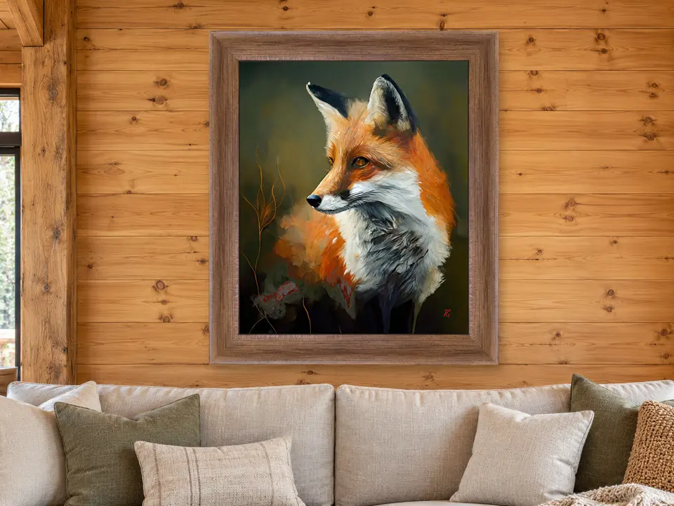 Enduring Awakening Red Fox Framed Wall Art framed on a wall