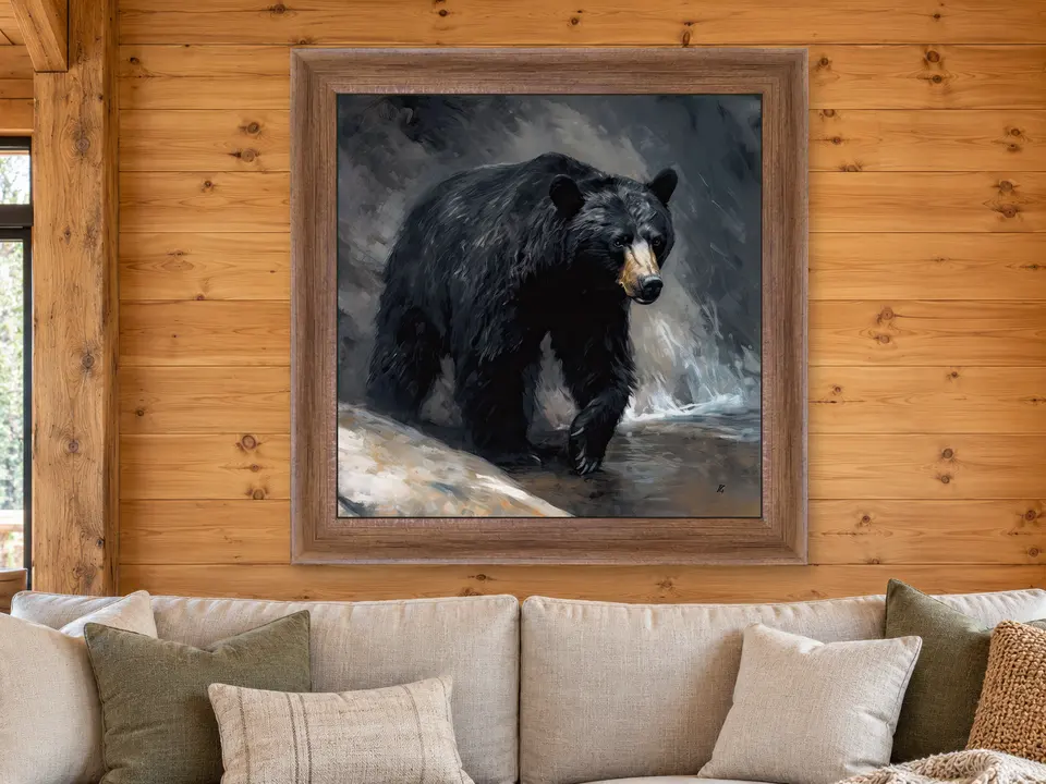 Timeless Presence Black Bear Framed Wall Art framed on a wall