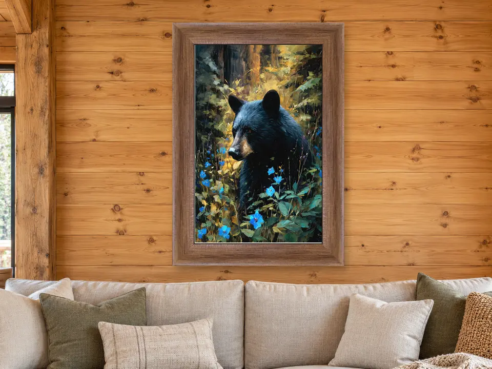 Still Keepsake Black Bear Framed Wall Art framed on a wall