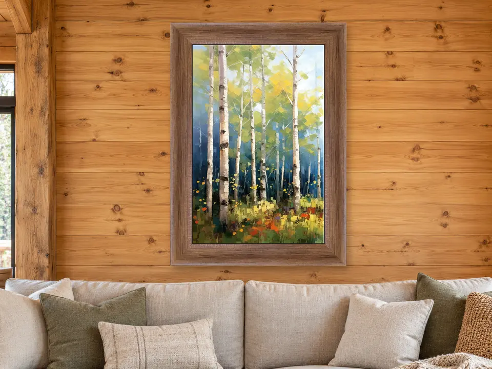 Timeless Reverie Birch Woodland Framed Wall Art framed on a wall