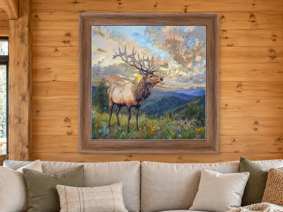 Wandering Poise Elk Framed Wall Art framed on a wall