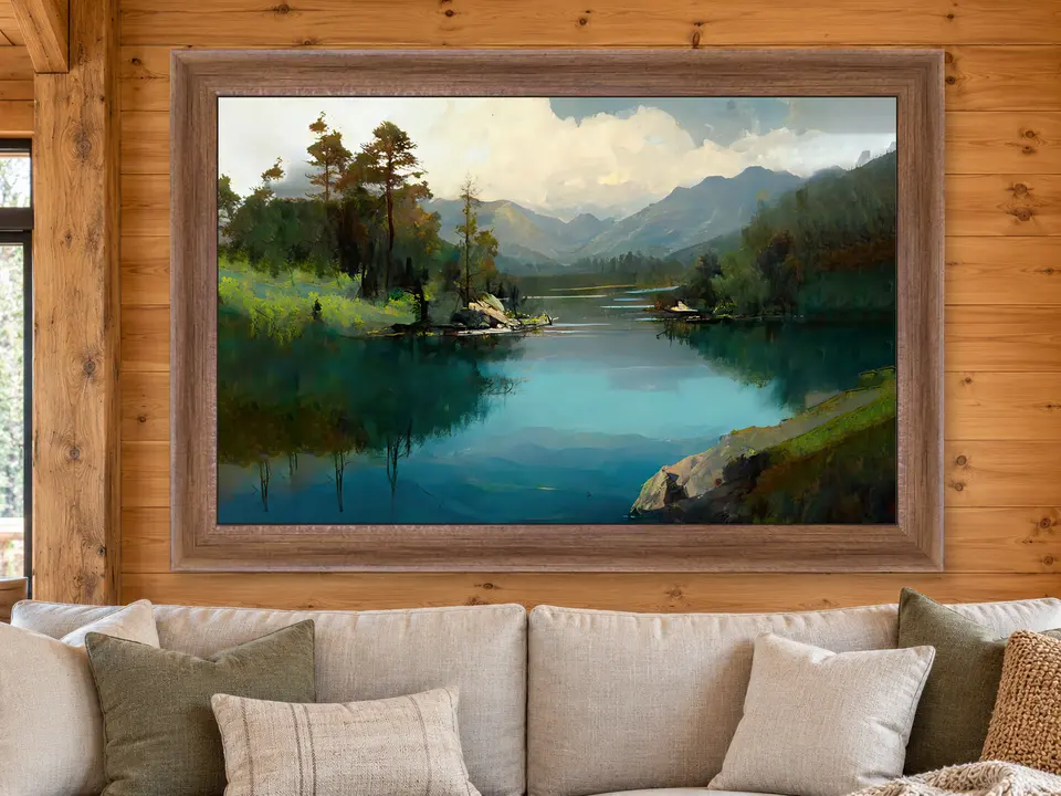 Open Sanctuary Mountain Lake Framed Wall Art framed on a wall