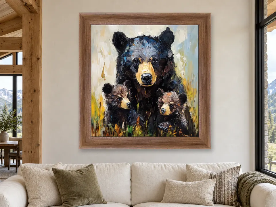 Hidden Serenity Black Bear Framed Wall Art framed on a wall