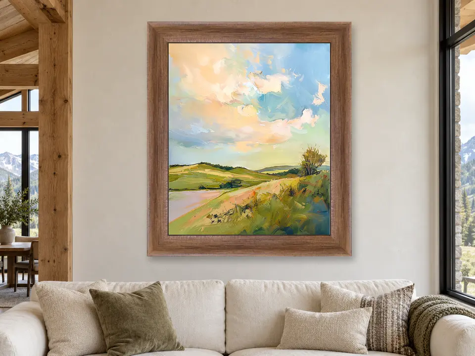 Distant Echo Landscape Framed Wall Art framed on a wall