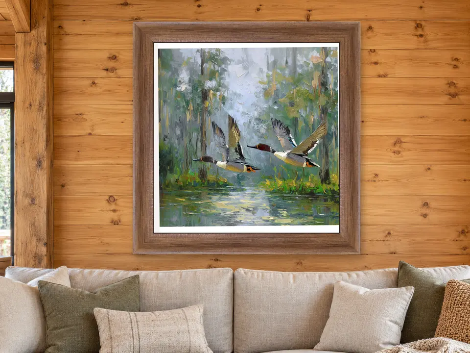 Soft Elegance Pintail Ducks Framed Wall Art framed on a wall