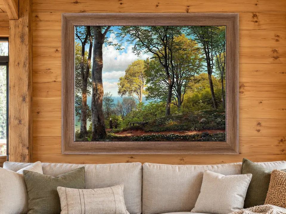 Quiet Keepsake Forest Trail Bench Framed Wall Art framed on a wall
