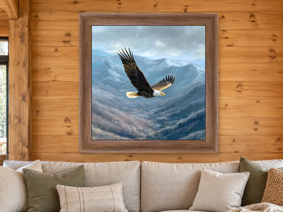 Silent Comfort Bald Eagle Framed Wall Art framed on a wall