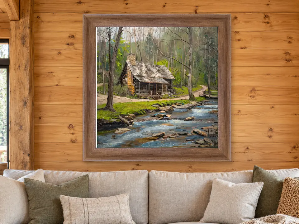 Wandering Pause Mountain Landscape Framed Wall Art framed on a wall