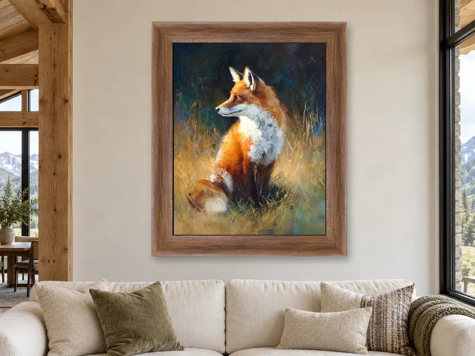 Distant Elegance Red Fox Framed Wall Art framed on a wall